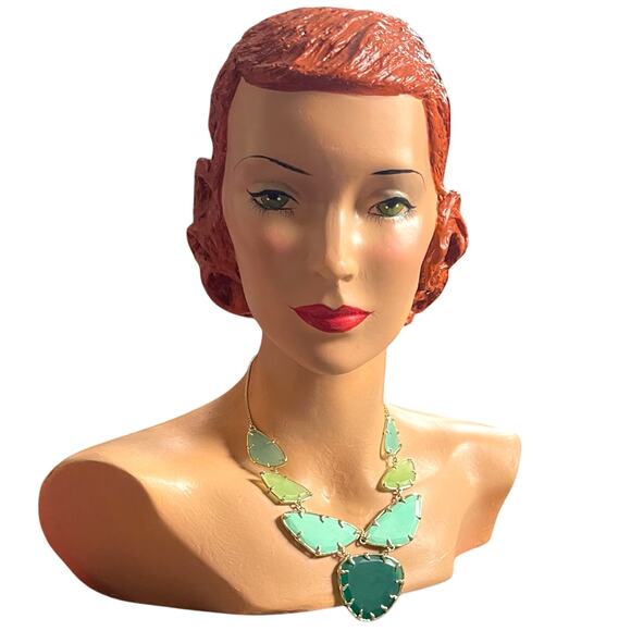 Vintage Kendra Scott Green Marisol Necklace Gold Plated Bib Statement Retired - Picture 2 of 12